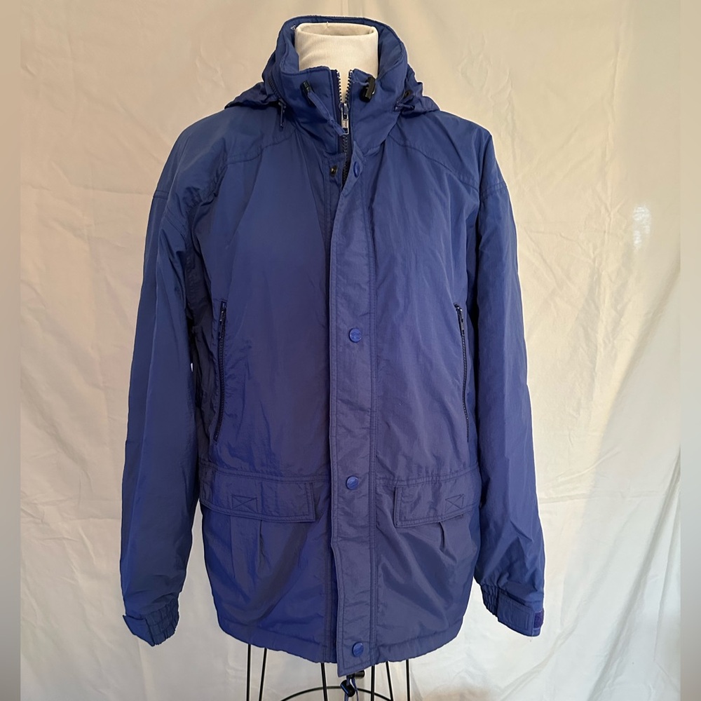 L.L. Bean Men's Royal Blue Hooded Puffer Jacket waterproof Large full zipper